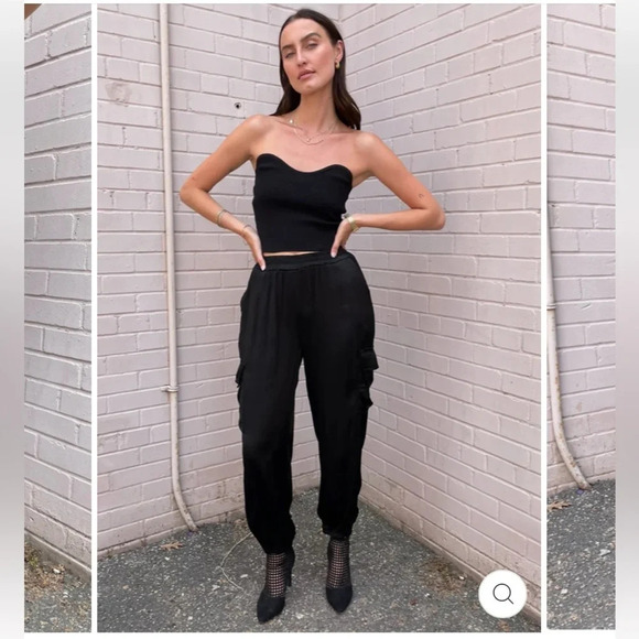 Sexy Satin Finish Cargo Pant with elastic waist trendy & comfortable size  small - Picture 3 of 11